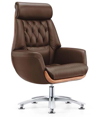 High-Back Tufted Brown Leather Executive Swivel Lounge Chair EXEC-HB-TUF-4STAR-BRN