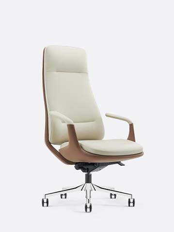 High-Back Executive Swivel Chair with Cream Upholstery and Walnut Shell EXEC-HB-CREAM-WAL-01