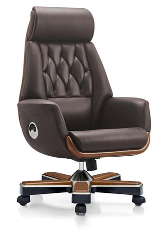 High-Back Tufted Leather Executive Office Chair with Wooden Five-Star Base EXEC-HB-TUF-720-WB