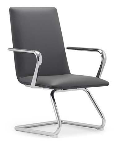 Black Padded Cantilever Conference Chair with Chrome Sled Frame and Fixed Armrests CF-CH-BLK-SLED-01