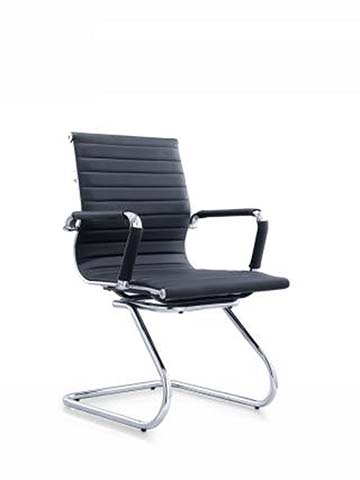 Black Ribbed Sled-Base Visitor Chair with Chrome Frame VIS-SLED-RIB-01