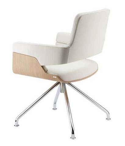 Swivel Conference Armchair with Bentwood Shell, Upholstered Seat & Back, Polished Aluminum Spider Base