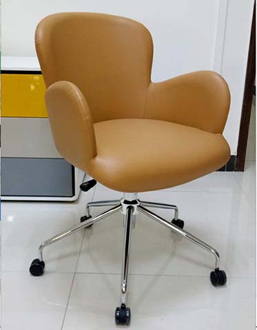 Camel Tan Smooth Upholstered Mid-Back Swivel Office Chair with Chrome Five-Star Base