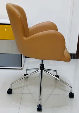 Camel Tan Armless Contoured Bucket-Seat Swivel Office Chair