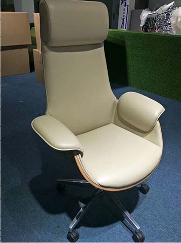 High-Back Padded Executive Office Chair with Bentwood Trim and Chrome Five-Star Base