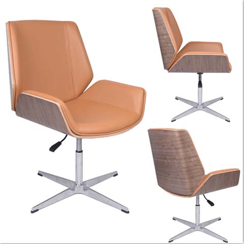 Plywood Bentwood Upholstered Swivel Height-Adjustable Conference Task Chair