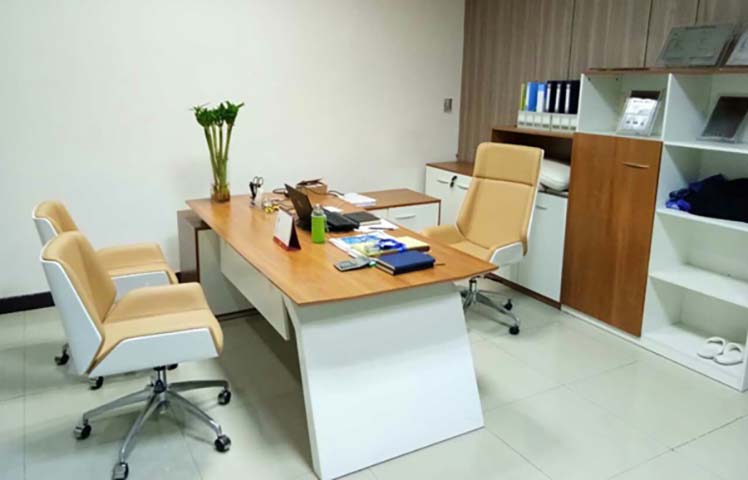 Two-Tone Wood Top White Panel Base L-Shaped Executive Office Desk