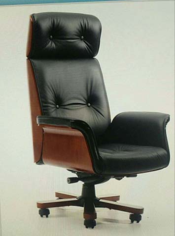 Black Tufted High-Back Executive Office Chair with Bent Wood Side Panels
