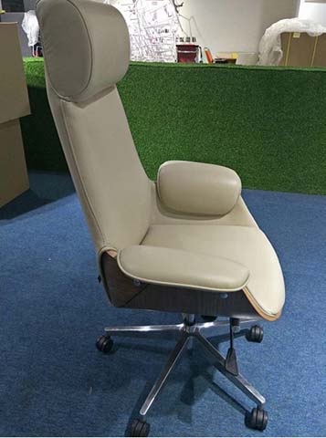 Light Beige Upholstered High-Back Executive Office Chair with Bentwood Shell and Chrome Five-Star Base