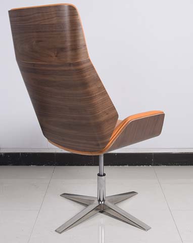 Armless High-Back Walnut Bentwood Swivel Lounge Chair with 4-Prong Polished Chrome Spider Base