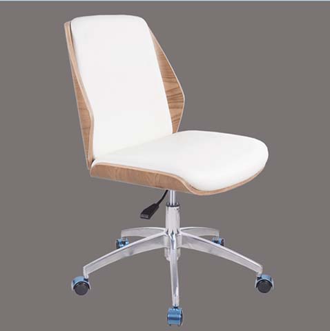 Armless White Upholstered Bentwood Swivel Office Task Chair with Chrome Base