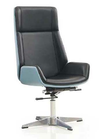 Dual-Tone Black and Light Blue High-Back Swivel Executive Office Chair with Polished Aluminum 4-Star Glide Base