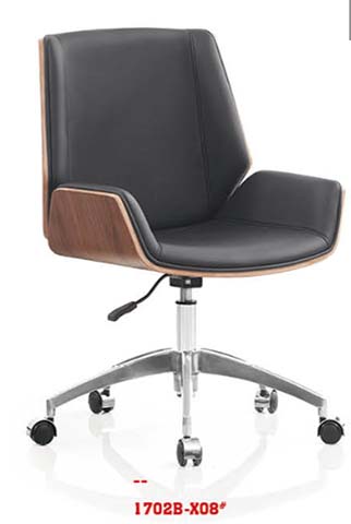 Mid-Back Walnut Bentwood Black Leather Swivel Office Chair