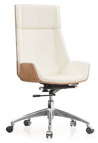 Armless Mid-Back Walnut Bentwood Ivory Faux Leather Swivel Office Task Chair