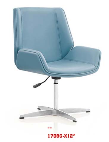 Light Blue Faux Leather Height-Adjustable Swivel Conference Office Armchair