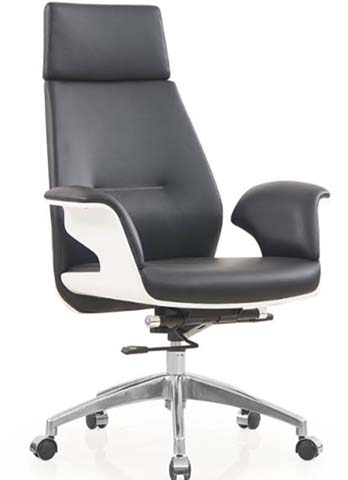 High-Back Swivel Executive Office Chair with White Arm Accents