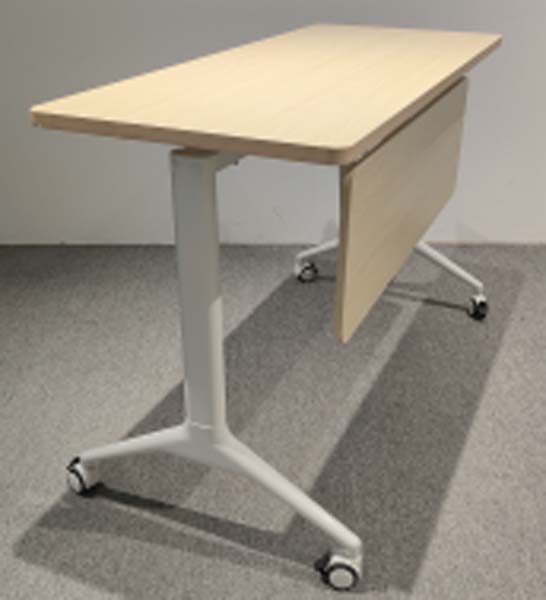 Light Oak Effect Flip-Top Nestable Mobile Training Table with White T-Base Casters
