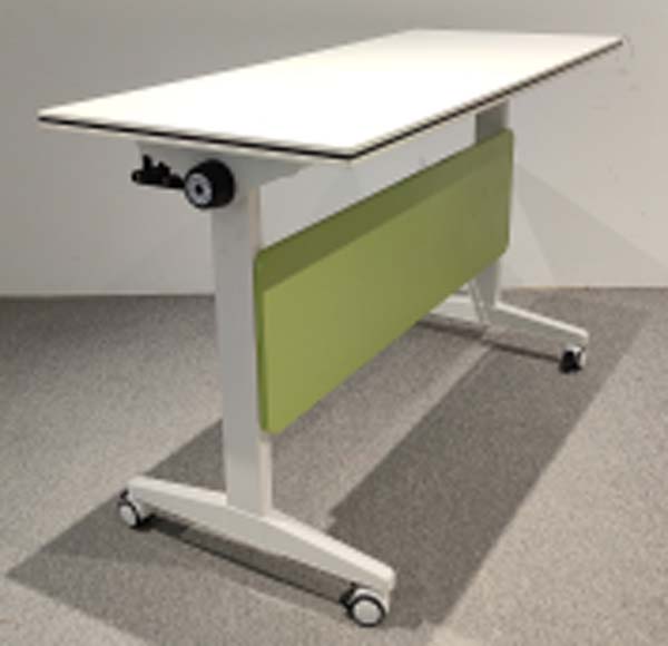 Mobile Manual Crank Height-Adjustable Sit-Stand Office Side Table with Green Modesty Panel