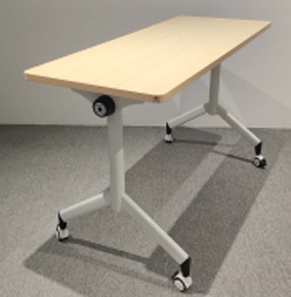Height-Adjustable Mobile Training Table with Light Wood Laminate Top and Y-Shaped Steel Base