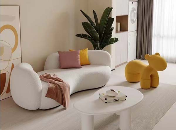 Cream Style White Boucle Curved Floor Sofa
