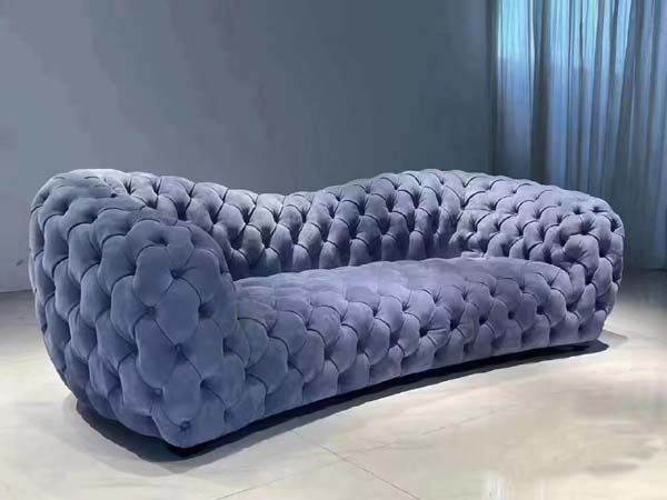 Curved All-Over Bubble Tufted Upholstered 3-Seat Lounge Sofa