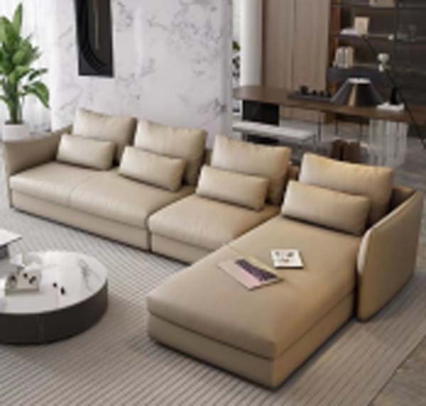 Right-Chaise Beige Low-Profile L-Shaped Sectional Sofa