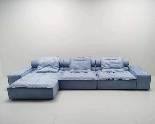 Light Blue Low-Profile L-Shaped Sectional Sofa with Left Chaise