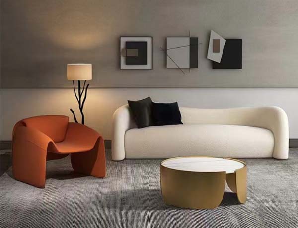 Round White Stone Top Brass Sculptural Base Coffee Table