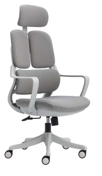 Light Grey Dual-Back Ergonomic Office Chair with Adjustable Headrest