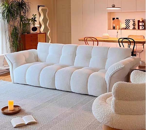 White Textured Boucl&eacute; 6-Seat Low-Profile Modular Sectional Sofa