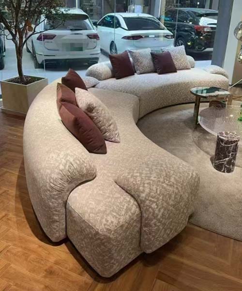 Light Beige Textured Fabric C-Shaped Modular Curved Sectional Sofa