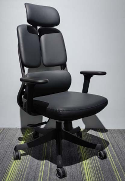 Black Faux Leather Dual-Back Ergonomic Office Chair with Headrest