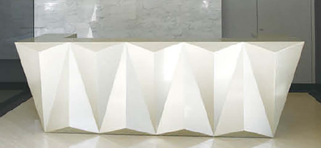 Glossy White Faceted Origami Commercial Reception Desk