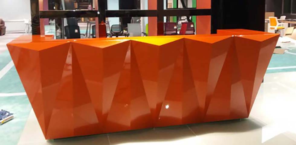 Faceted High-Gloss Orange Commercial Reception Desk