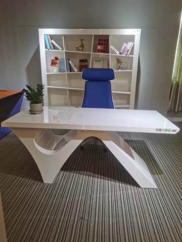 High Gloss White Executive Desk with Sculptural Chrome A-Frame Base