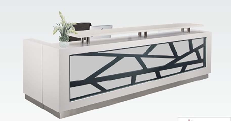 Modern Dual-Height Linear Reception Desk with Geometric Front Panel