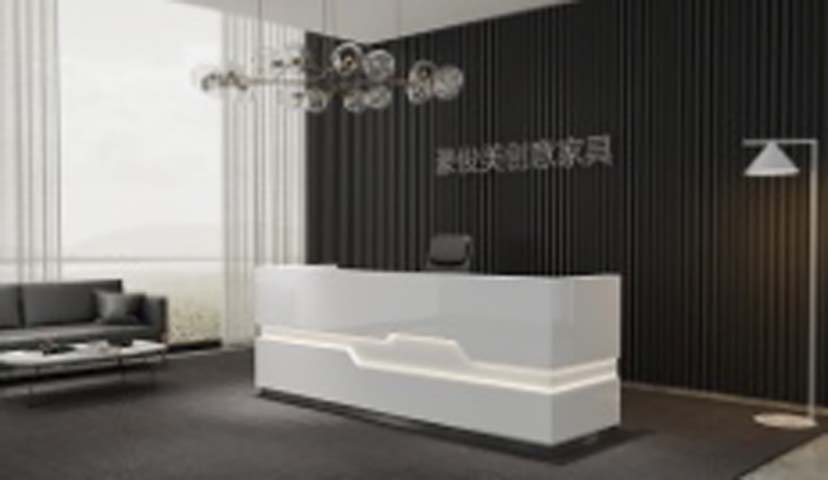 Curved High-Gloss White Commercial Office Reception Desk with Integrated Mid-Facade LED Lighting