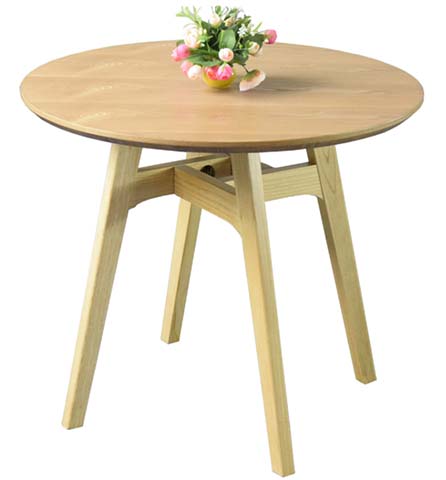 Light Oak Finish Mid-Century Round Wooden Dining Table
