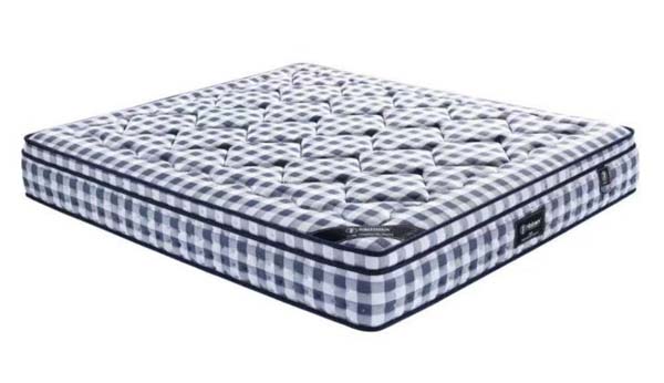 Blue and White Gingham Tufted Double-Sided Innerspring Mattress