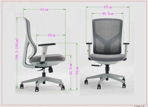 Mid-Back Grey Mesh Ergonomic Office Chair with White Frame and Fixed Armrests