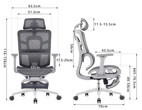 High-Back Grey Mesh Ergonomic Office Chair with Retractable Footrest