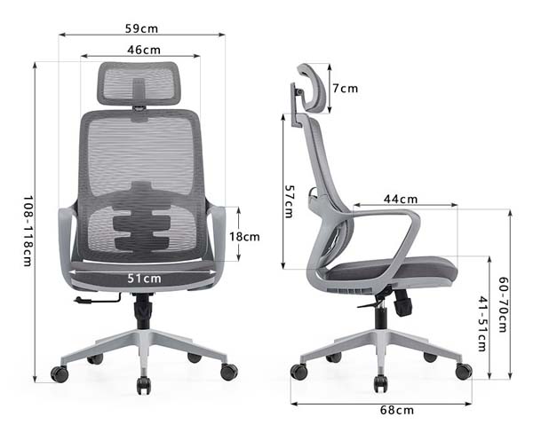 Gray High-Back Ergonomic Mesh Office Chair with Adjustable Headrest