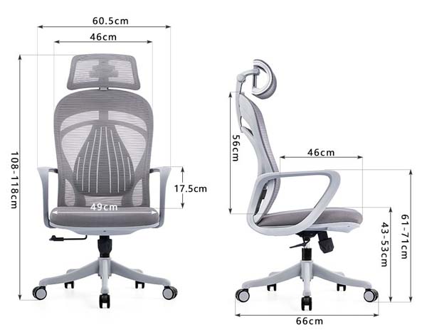 High-Back Grey Mesh Ergonomic Office Chair with Adjustable Headrest