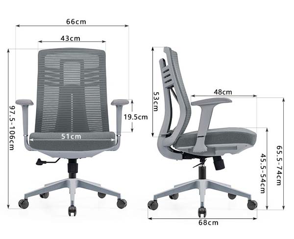 Mid-Back Grey Mesh Ergonomic Office Task Chair with Fixed Armrests