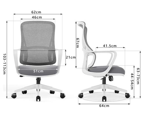 Mid-Back White Frame Grey Mesh Adjustable Office Task Chair