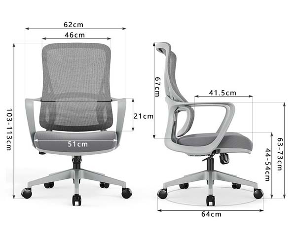 Mid-Back Grey Mesh Ergonomic Office Task Chair with Fixed Armrests