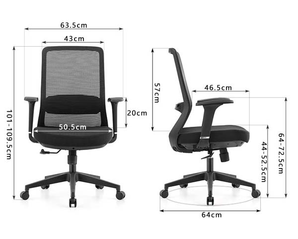 Mid-Back Black Mesh Ergonomic Swivel Office Chair with Fixed Armrests