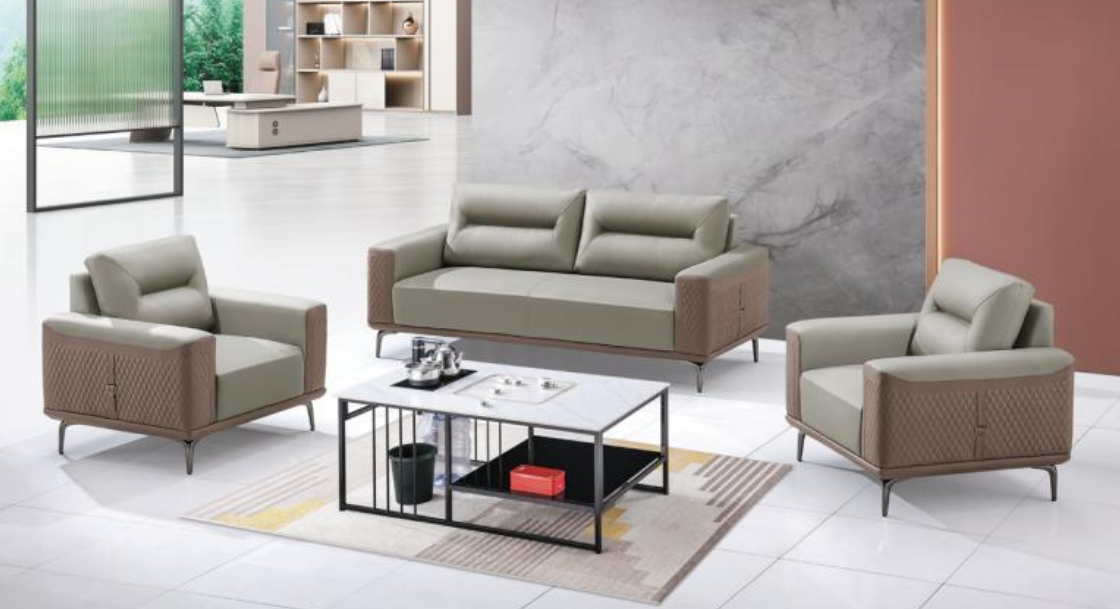 3-Piece Modern Two-Tone Office Reception Sofa Set (1+1+2) with Integrated Tea Table