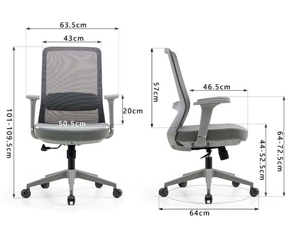 Mid-Back Grey Mesh Ergonomic Office Task Chair with Height-Adjustable Armrests