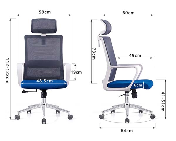 High Back Ergonomic Mesh Office Chair with Adjustable Headrest, Blue Seat and White Frame